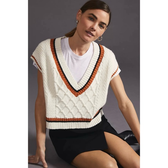 Anthropologie Maeve Willa Cable-Knit Sweater Vest Sz. Large - Picture 4 of 13